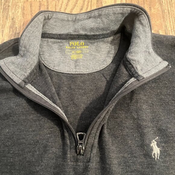 POLO RALPH LAUREN GREY 1/4 ZIP SWEATER PULLOVER M TOP SWEATSHIRT - Picture 5 of 6